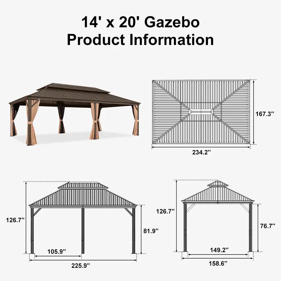 Outdoor Hardtop Gazebo for Garden Bronze Double Roof Aluminum Frame Pavilion - Image 133