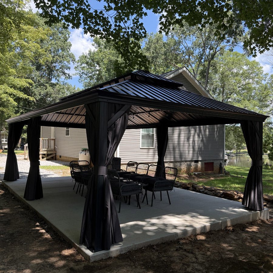 Gazebo for Backyard Grey Hardtop Galvanized Steel Roof Awning with String Lights-clear - Image 137