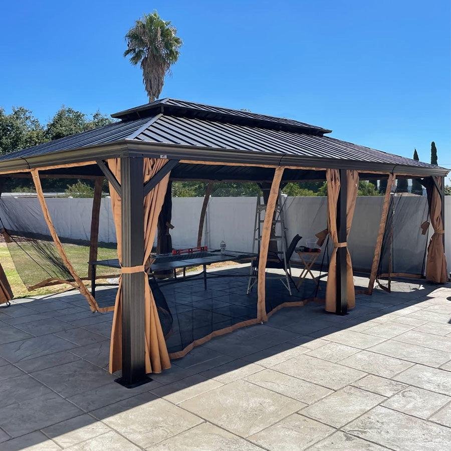 Outdoor Hardtop Gazebo for Garden Bronze Double Roof Aluminum Frame Pavilion - Image 74