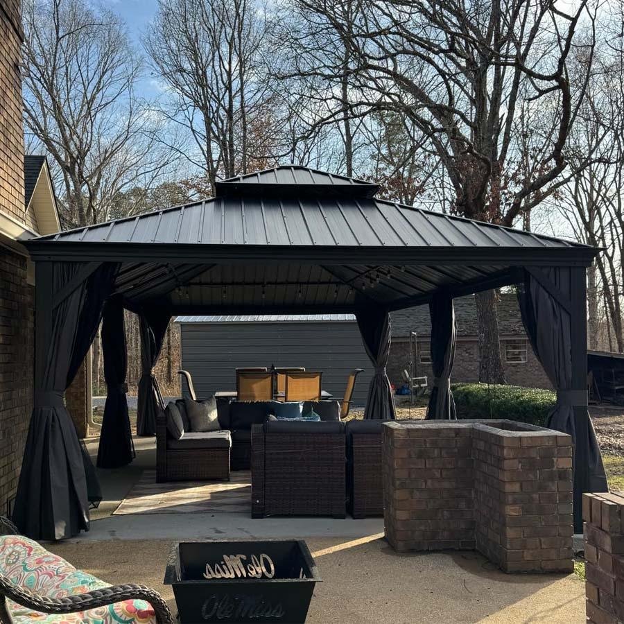 Gazebo for Backyard Grey Hardtop Galvanized Steel Roof Awning with String Lights-clear - Image 89