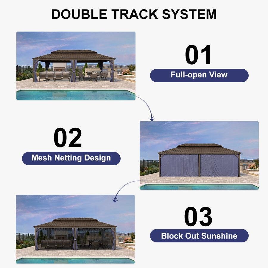 Outdoor Hardtop Gazebo for Patio Bronze Aluminum Frame Pavilion with Navy-Blue Curtain - Image 112