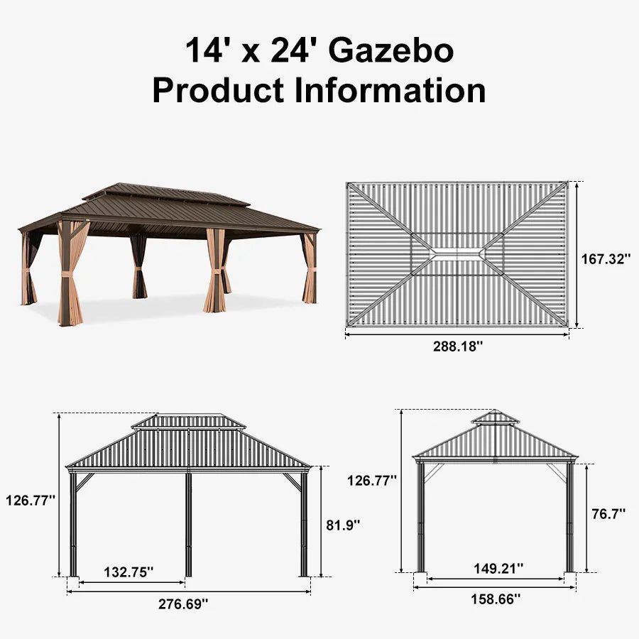 Outdoor Hardtop Gazebo for Garden Bronze Double Roof Aluminum Frame Pavilion with String Lights-clear - Image 156