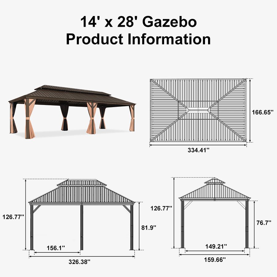 Outdoor Hardtop Gazebo for Garden Bronze Double Roof Aluminum Frame Pavilion with String Lights-milky - Image 143