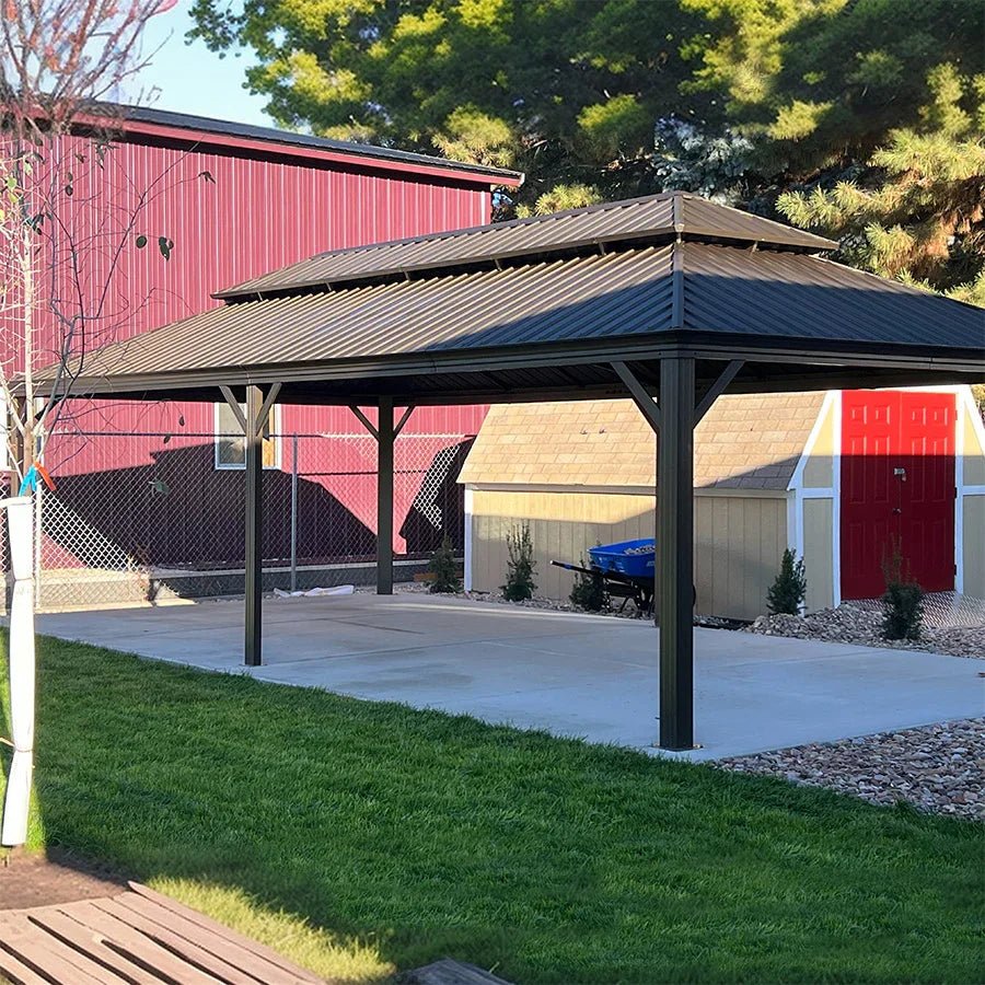Outdoor Hardtop Gazebo for Garden Bronze Double Roof Aluminum Frame Pavilion - Image 99