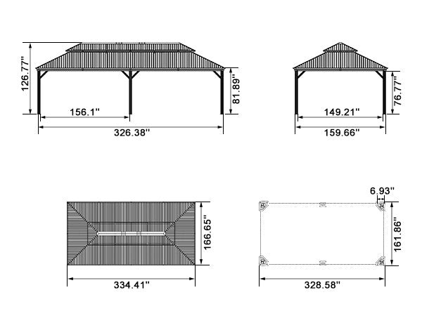 Patio Gazebo for Backyard Grey Hardtop Galvanized Steel Roof Awning with Upgrade Curtain - Image 194