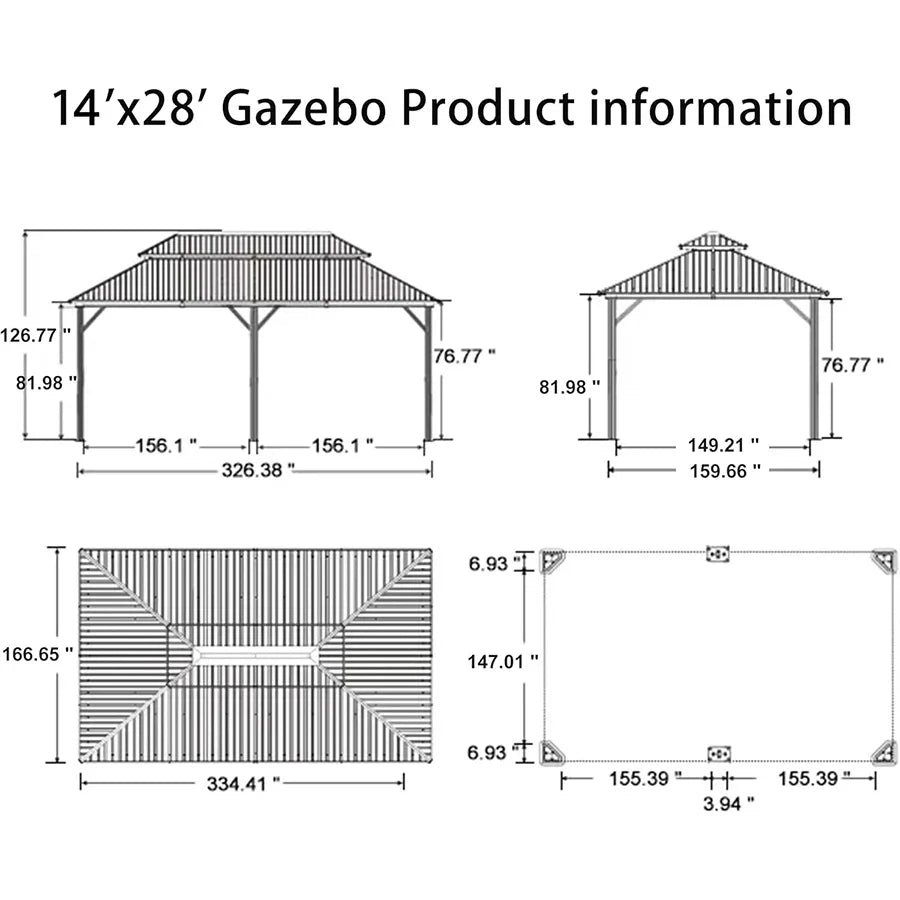 Gazebo for Backyard Grey Hardtop Galvanized Steel Roof Awning with String Lights-clear - Image 93