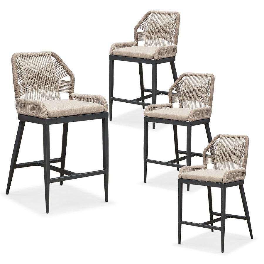 Bar Stools Set of 4 Outdoor Aluminum Barstools with Back Modern Wicker Rattan Boho Garden Pool Patio Bar Chairs - Image 3