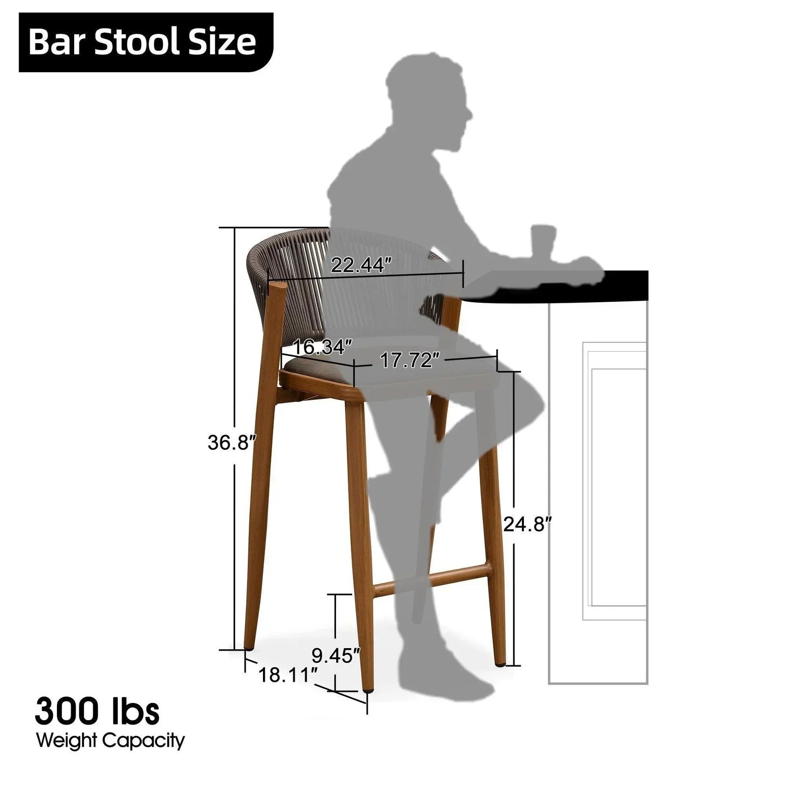 Bar Stool Rattan Bar Stools Counter Stools with Back Metal Bar Height Stool Outdoor Bar Chair for Garden Kitchen - Image 29