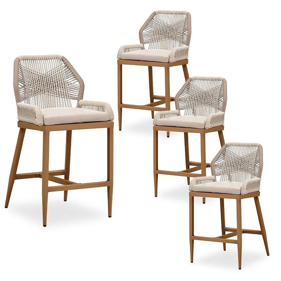 Bar Stools Set of 4 Outdoor Aluminum Barstools with Back Modern Wicker Rattan Boho Garden Pool Patio Bar Chairs - Image 39