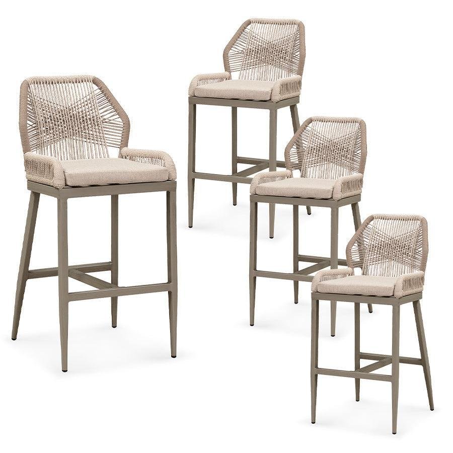 Bar Stools Set of 4 Outdoor Aluminum Barstools with Back Modern Wicker Rattan Boho Garden Pool Patio Bar Chairs - Image 38