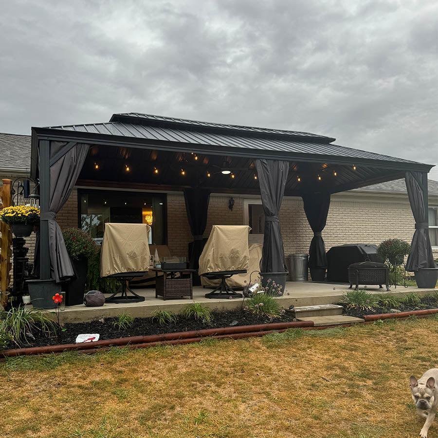Gazebo for Backyard Grey Hardtop Galvanized Steel Roof Awning with String Lights-clear - Image 2