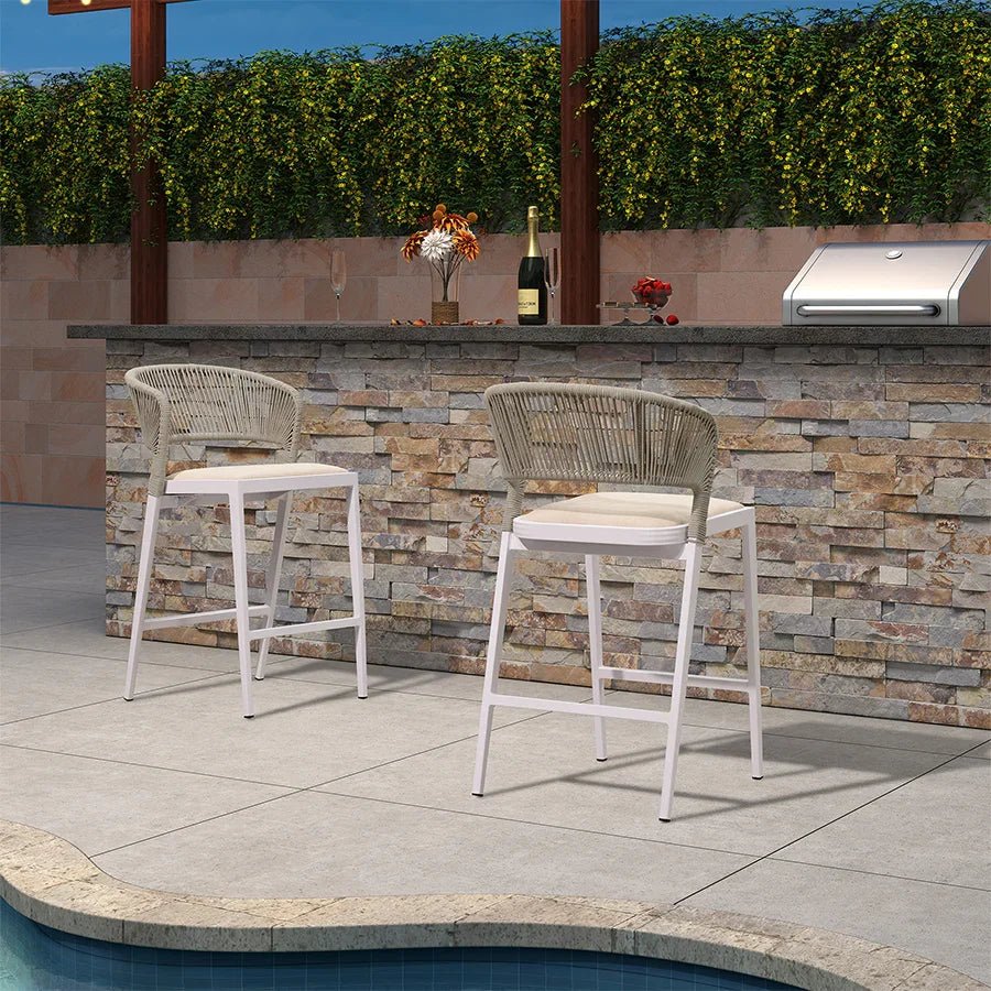 Bar Stool Rattan Bar Stools Counter Stools with Back Metal Bar Height Stool Outdoor Bar Chair for Garden Kitchen - Image 12