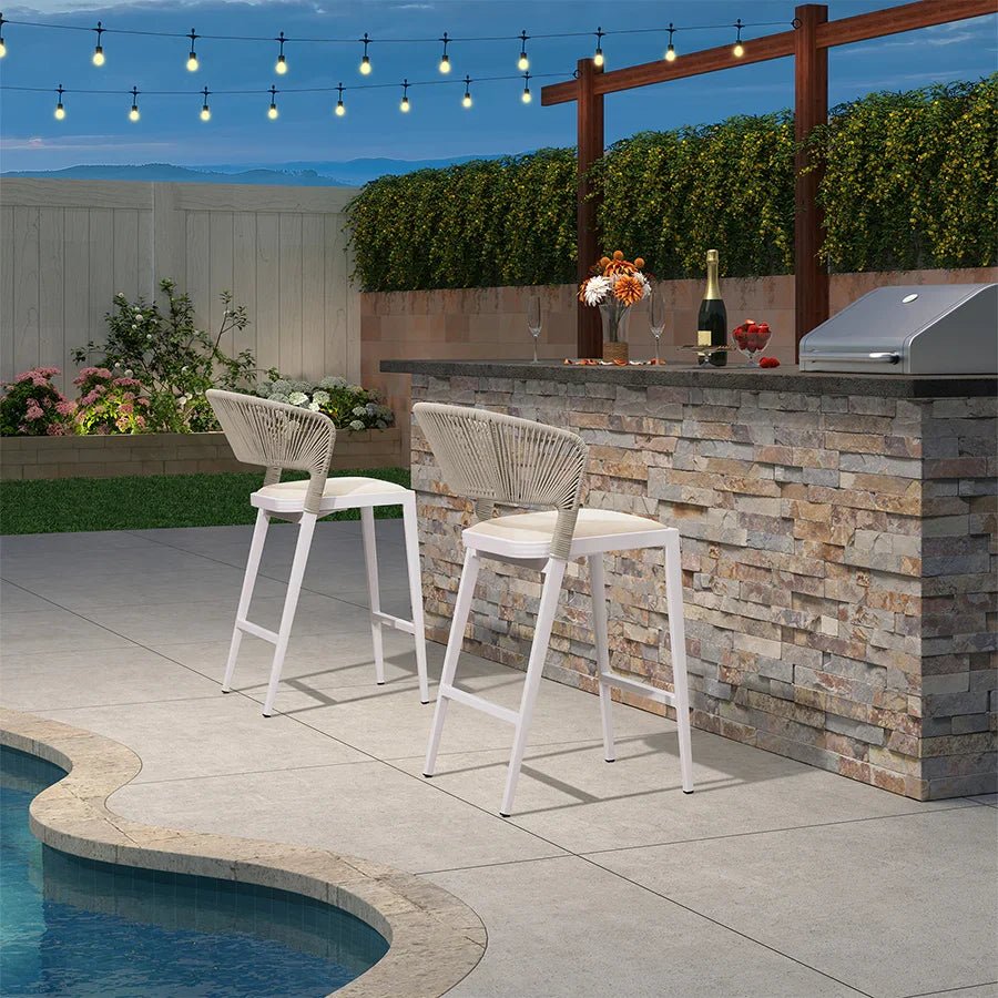 Bar Stool Rattan Bar Stools Counter Stools with Back Metal Bar Height Stool Outdoor Bar Chair for Garden Kitchen - Image 5