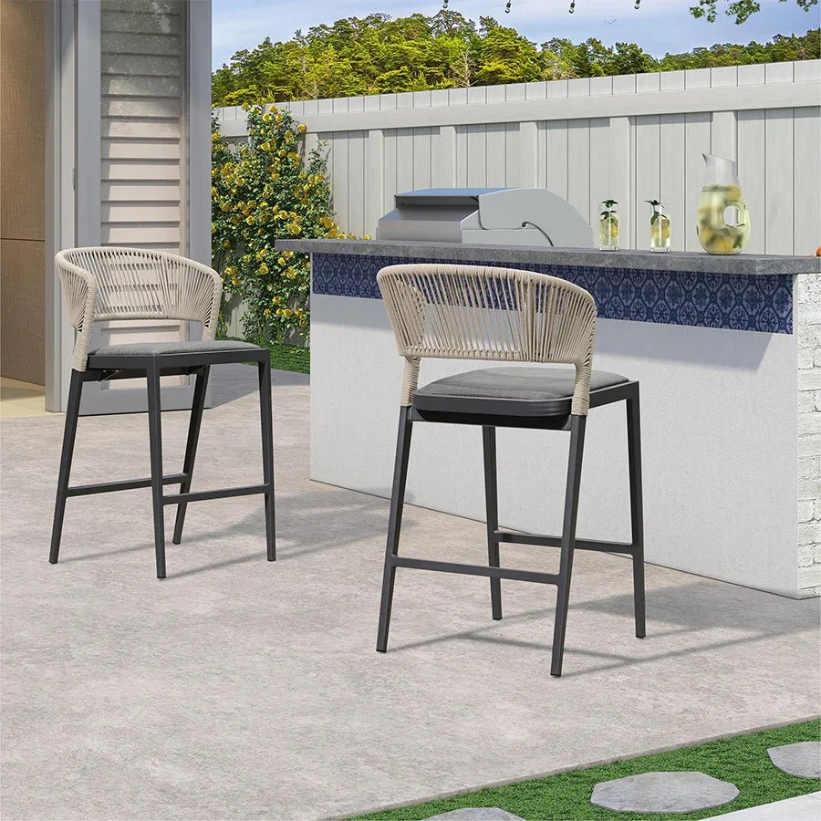 Bar Stool Rattan Bar Stools Counter Stools with Back Metal Bar Height Stool Outdoor Bar Chair for Garden Kitchen - Image 16