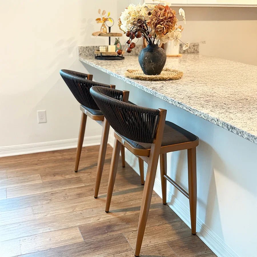 Bar Stool Rattan Bar Stools Counter Stools with Back Metal Bar Height Stool Outdoor Bar Chair for Garden Kitchen - Image 85
