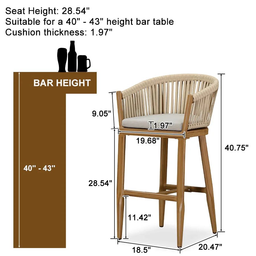 Counter Stools Bar Stools Rattan Bar Stools Wicker Bar Chairs Woven Aluminum Barstools with Back and Cushions - Image 67