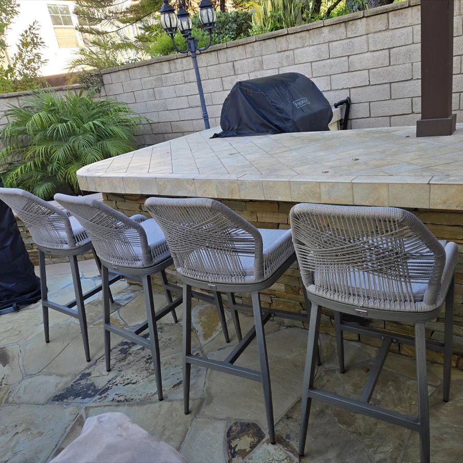 Bar Stools Set of 4 Outdoor Aluminum Barstools with Back Modern Wicker Rattan Boho Garden Pool Patio Bar Chairs - Image 57