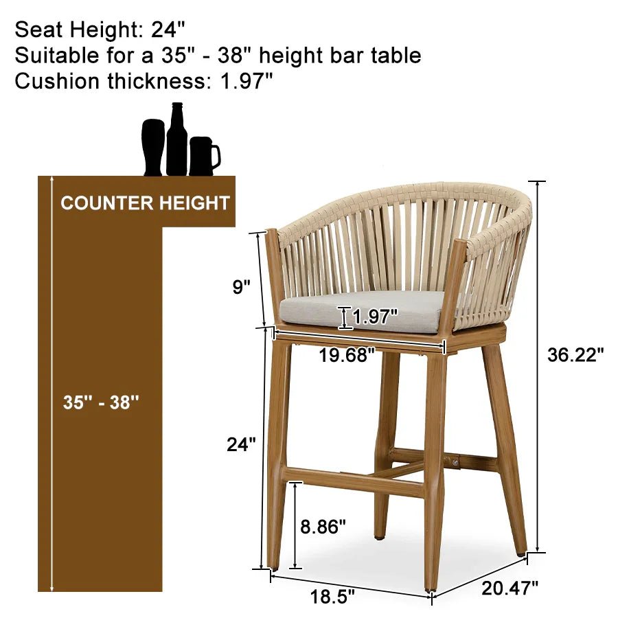 Counter Stools Bar Stools Rattan Bar Stools Wicker Bar Chairs Woven Aluminum Barstools with Back and Cushions - Image 52