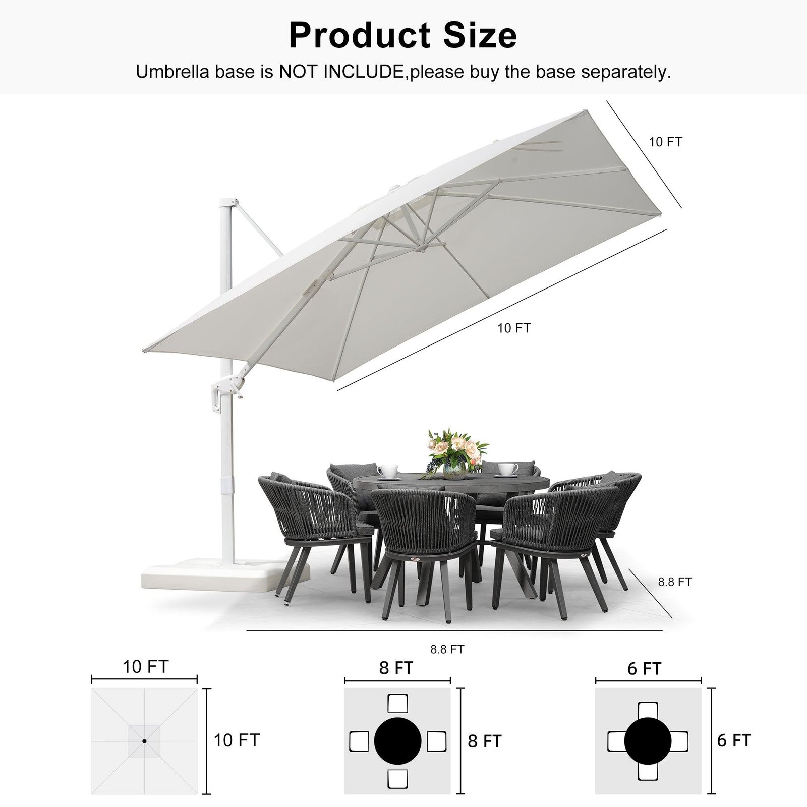 Morden White Outdoor Umbrella Premium Aluminum Patio Cantilever Pool Sun Umbrellas - Image 174