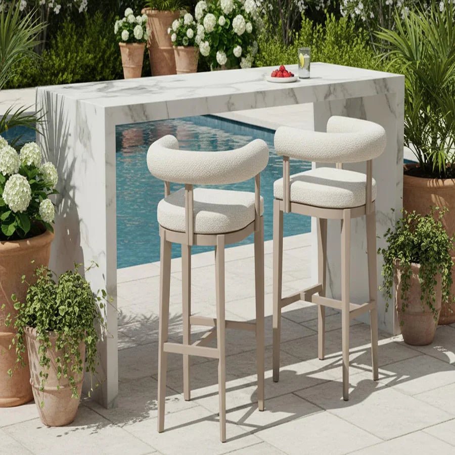 Outdoor Bar Stools Set of 2 Modern Olefin Upholstered Barstools with Back and Armrest Bar Chairs for Garden Kitchen Island - Image 21