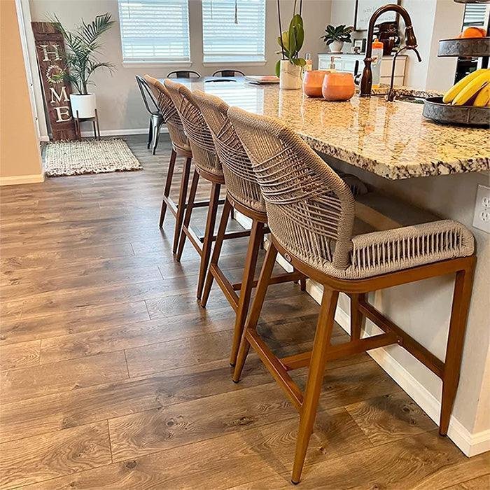 Bar Stools Set of 4 Outdoor Aluminum Barstools with Back Modern Wicker Rattan Boho Garden Pool Patio Bar Chairs - Image 23