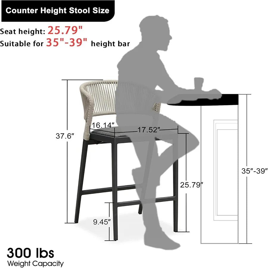 Bar Stool Rattan Bar Stools Counter Stools with Back Metal Bar Height Stool Outdoor Bar Chair for Garden Kitchen - Image 33