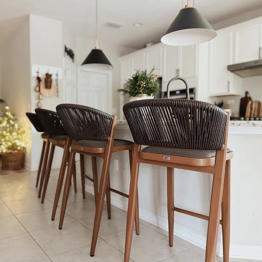 Bar Stool Rattan Bar Stools Counter Stools with Back Metal Bar Height Stool Outdoor Bar Chair for Garden Kitchen - Image 83