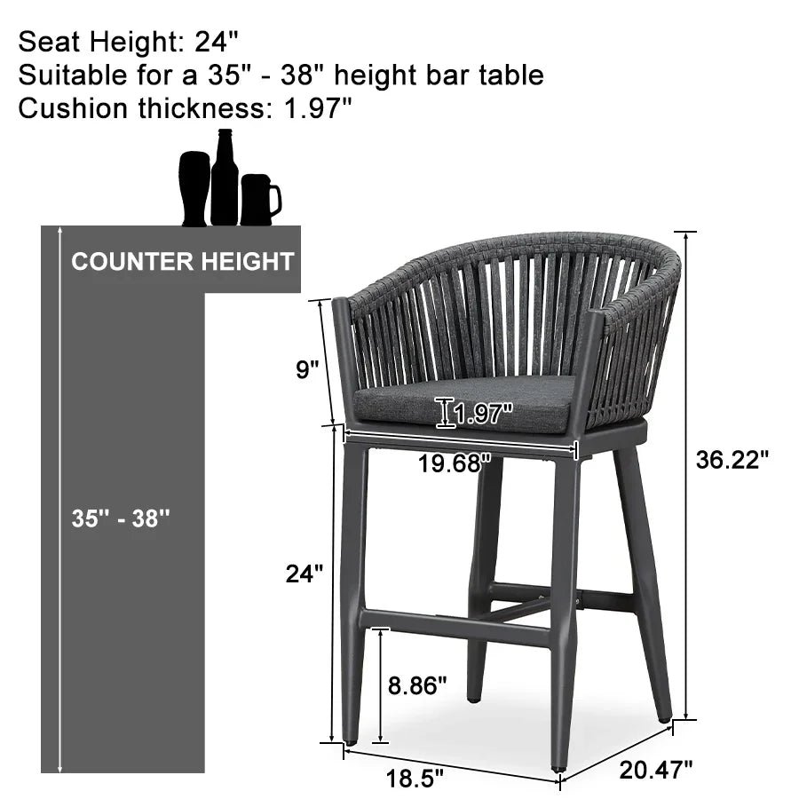 Counter Stools Bar Stools Rattan Bar Stools Wicker Bar Chairs Woven Aluminum Barstools with Back and Cushions - Image 65