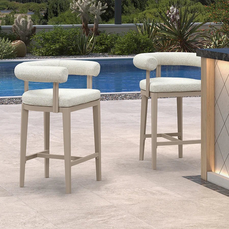 Outdoor Bar Stools Set of 2 Modern Olefin Upholstered Barstools with Back and Armrest Bar Chairs for Garden Kitchen Island - Image 5