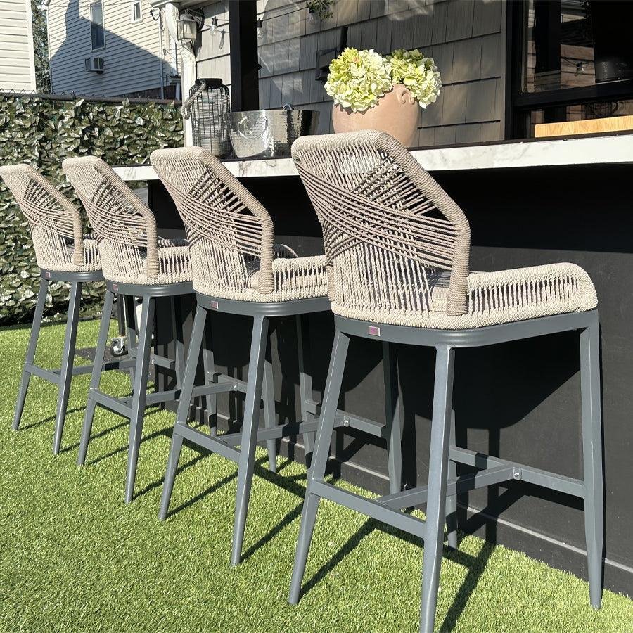 Bar Stools Set of 4 Outdoor Aluminum Barstools with Back Modern Wicker Rattan Boho Garden Pool Patio Bar Chairs - Image 5