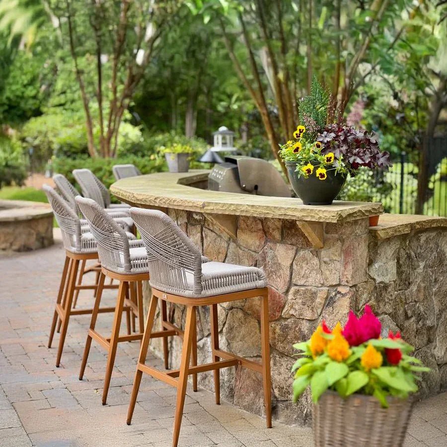 Bar Stools Set of 4 Outdoor Aluminum Barstools with Back Modern Wicker Rattan Boho Garden Pool Patio Bar Chairs - Image 2