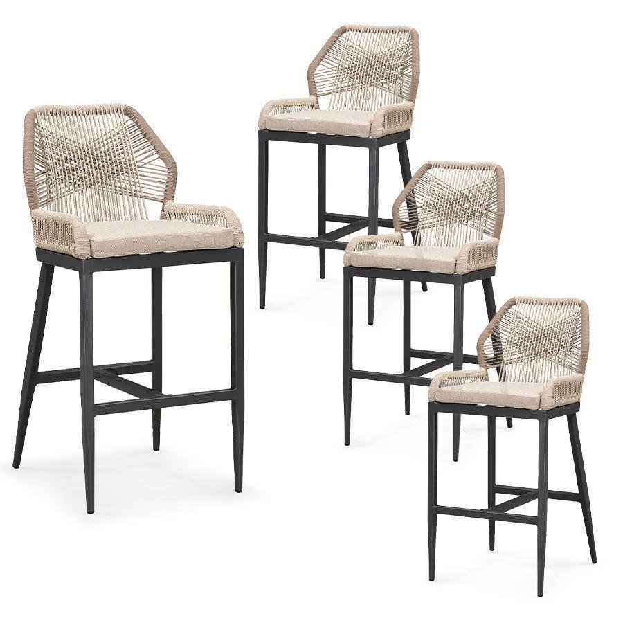Bar Stools Set of 4 Outdoor Aluminum Barstools with Back Modern Wicker Rattan Boho Garden Pool Patio Bar Chairs - Image 40