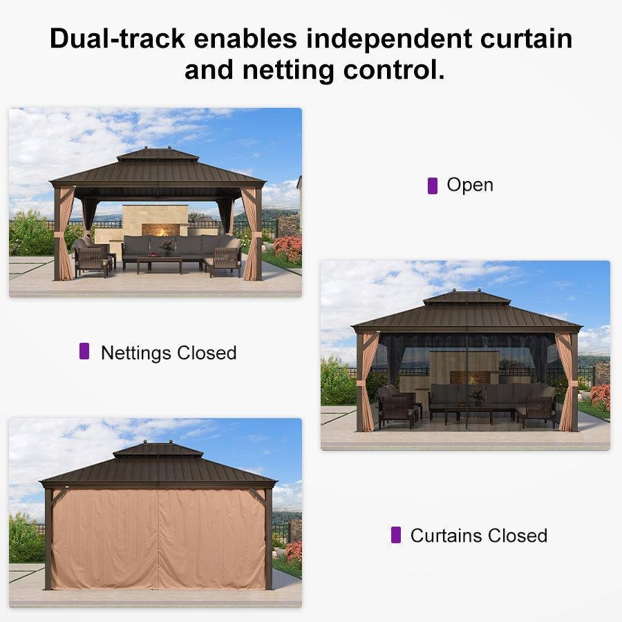 Outdoor Hardtop Gazebo for Garden Bronze Double Roof Aluminum Frame Pavilion - Image 58