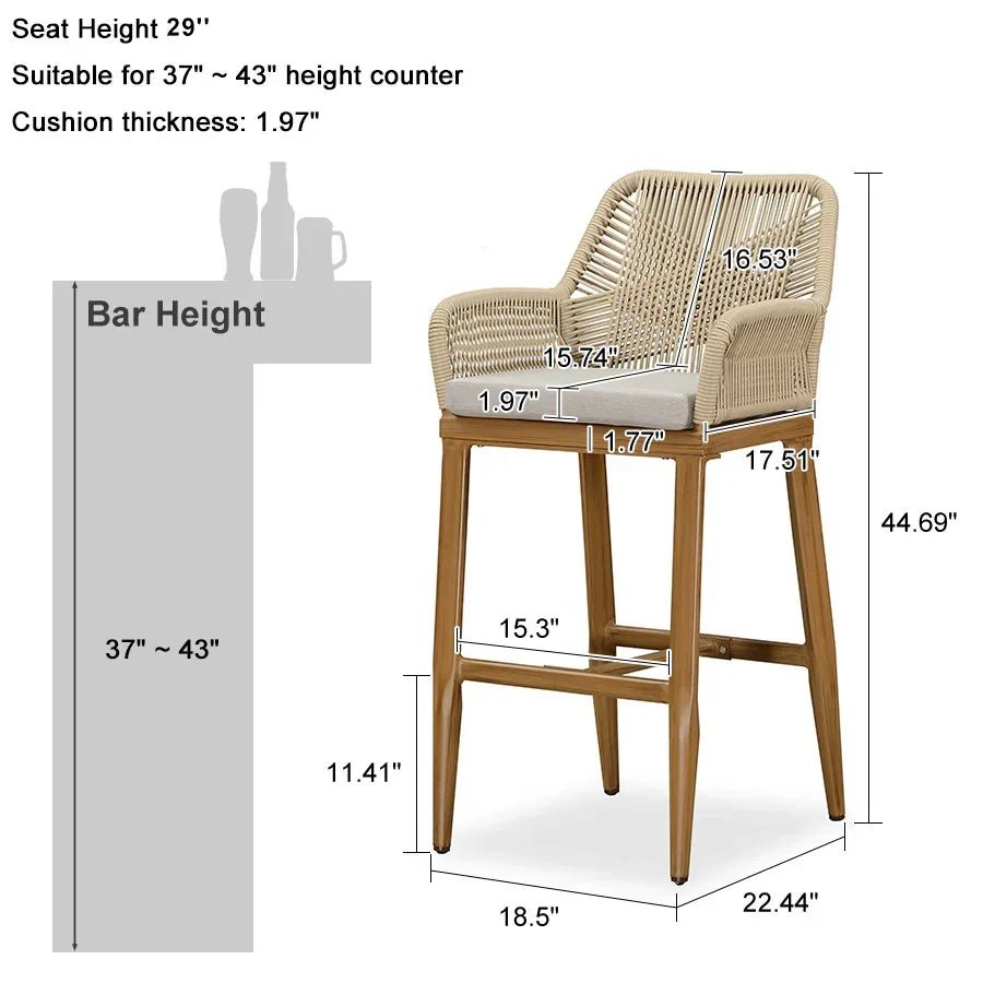 Modern Bar Stools Aluminum Bar Stool with Cushion for Indoor and Outdoor, Kitchen Island - Image 39