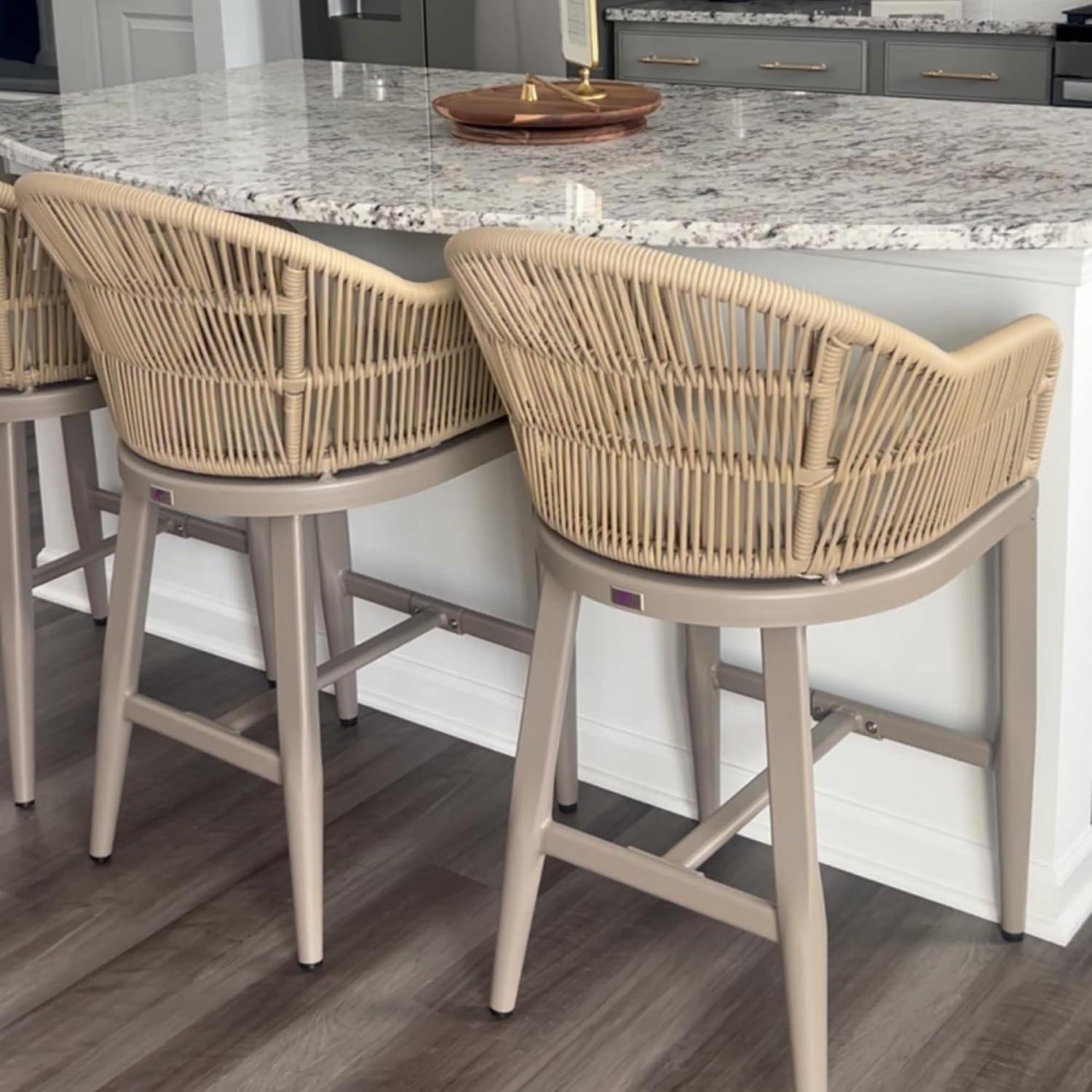 Outdoor Bar Stools Rattan Bar Stools Counter Stools with Back and Cushions  for Patio, Garden, Kitchen - Image 24