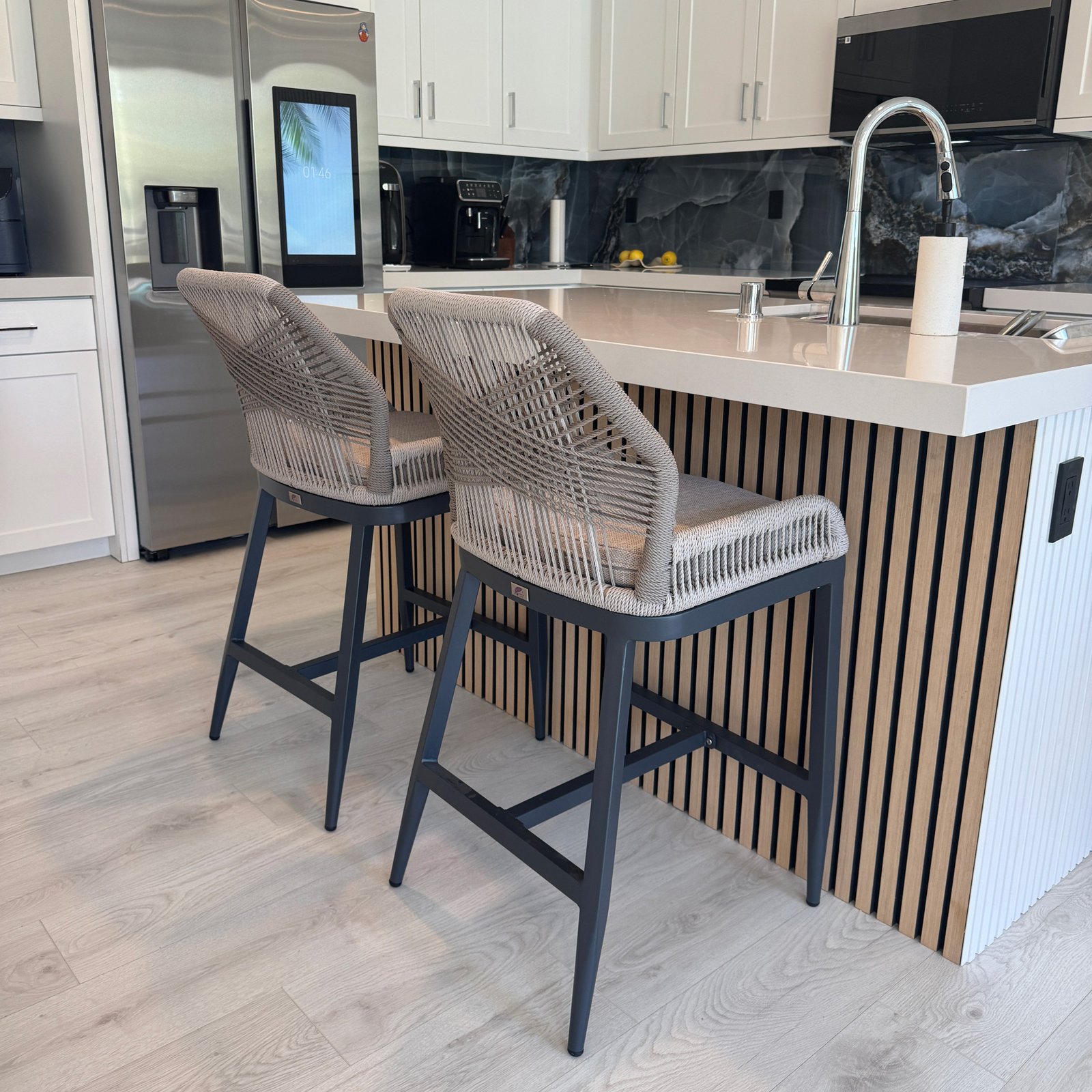 Outdoor Bar Stools Wicker Rattan Bar Stools with Back Aluminum Outside Garden Patio Bar Chairs - Image 108
