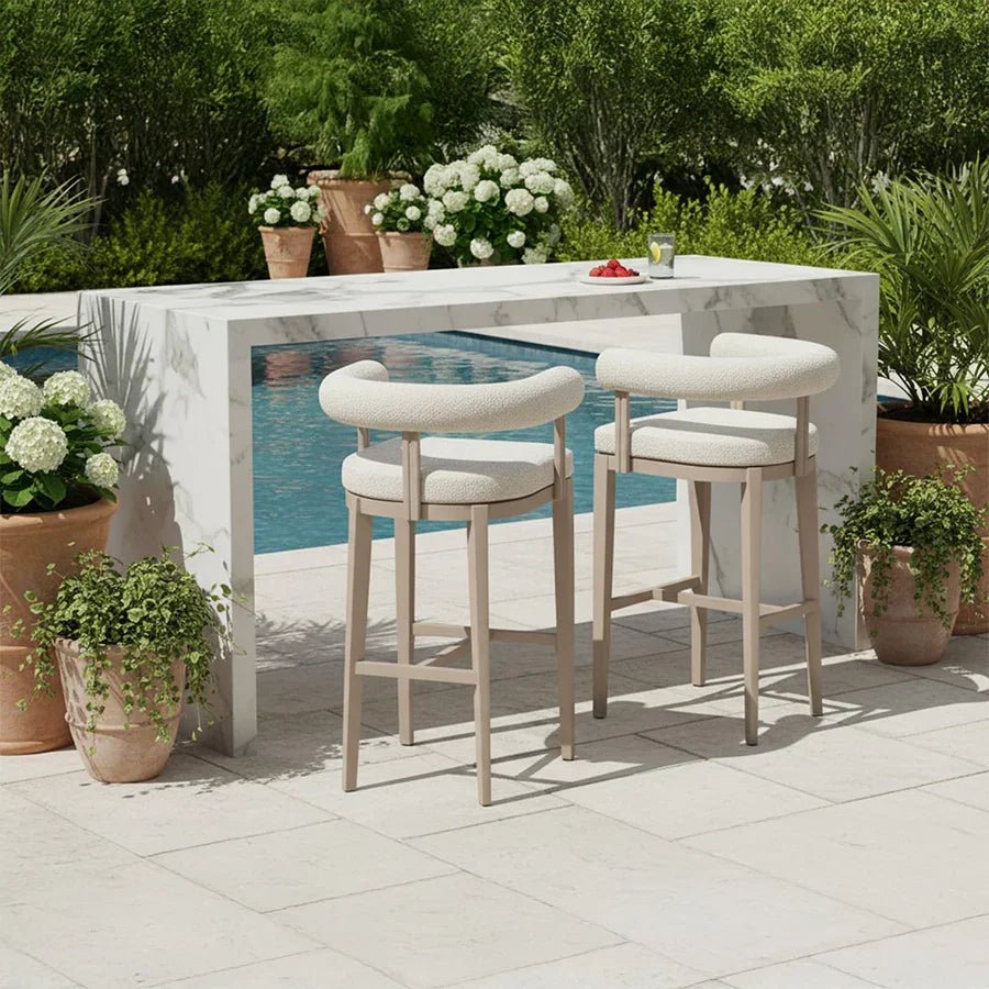 Outdoor Bar Stools Set of 2 Modern Olefin Upholstered Barstools with Back and Armrest Bar Chairs for Garden Kitchen Island - Image 24