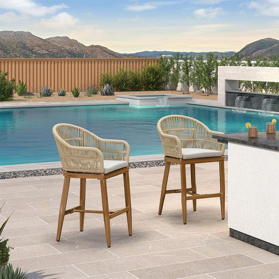 Outdoor Bar Stools Rattan Bar Stools Counter Stools with Back and Cushions  for Patio, Garden, Kitchen - Image 19