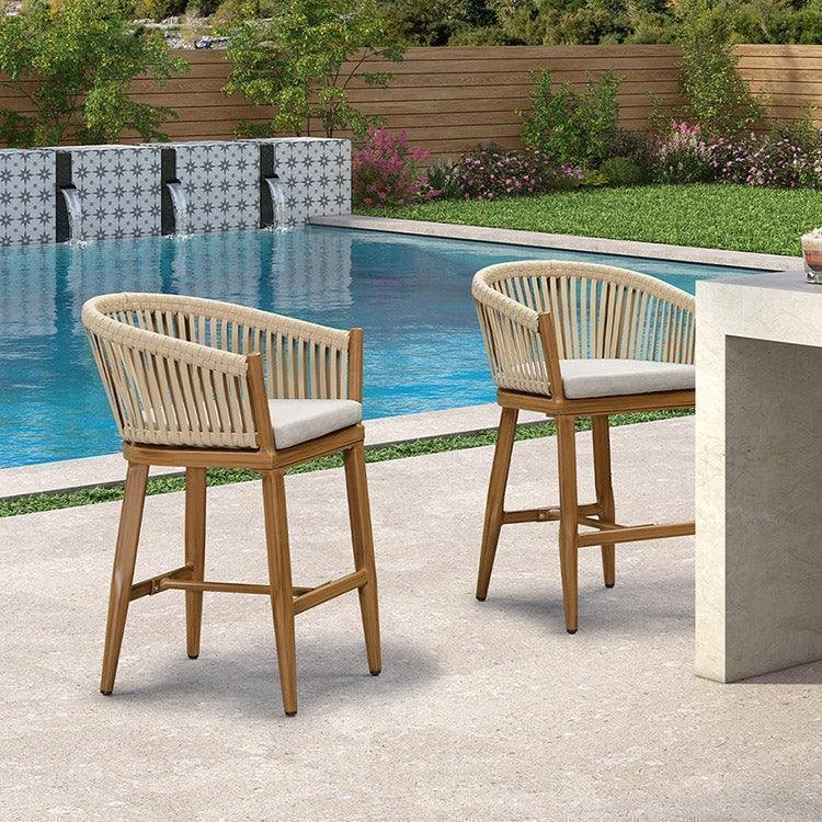 Counter Stools Bar Stools Rattan Bar Stools Wicker Bar Chairs Woven Aluminum Barstools with Back and Cushions - Image 4