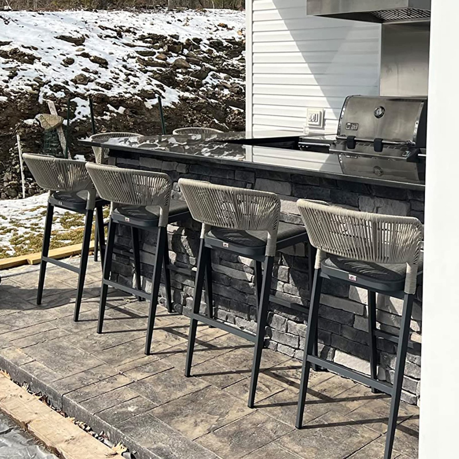 Bar Stool Rattan Bar Stools Counter Stools with Back Metal Bar Height Stool Outdoor Bar Chair for Garden Kitchen - Image 2
