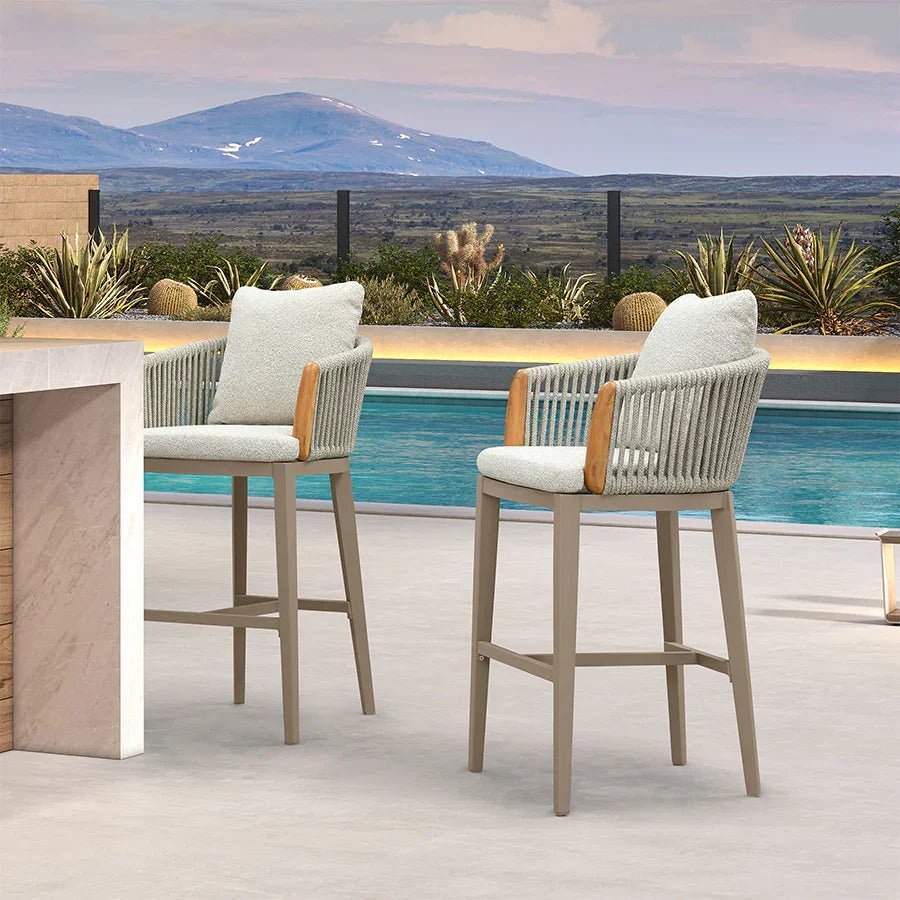 Hailar Outdoor Bar Stools Chair Modern Rattan Bar Stool with Back and Cushion for Balcony, Indoor or Outdoor, Kitchen Island - Image 5