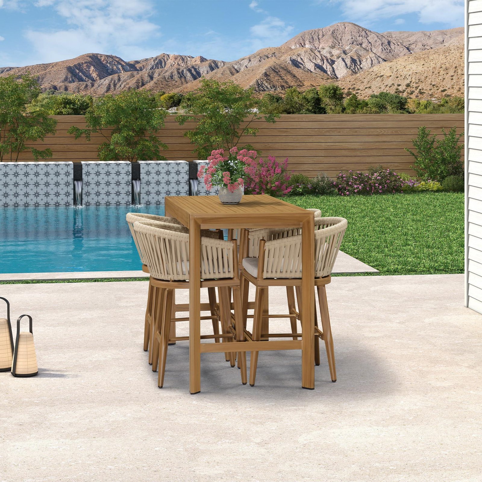 Counter Stools Bar Stools Rattan Bar Stools Wicker Bar Chairs Woven Aluminum Barstools with Back and Cushions - Image 87