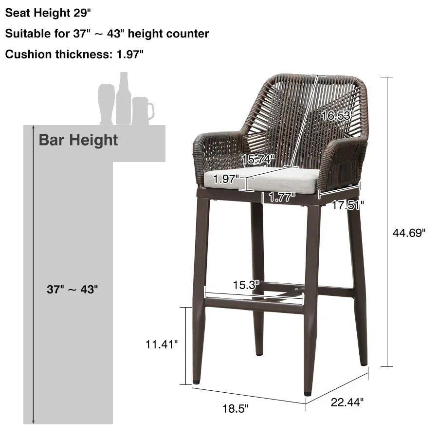 Modern Bar Stools Aluminum Bar Stool with Cushion for Indoor and Outdoor, Kitchen Island - Image 75