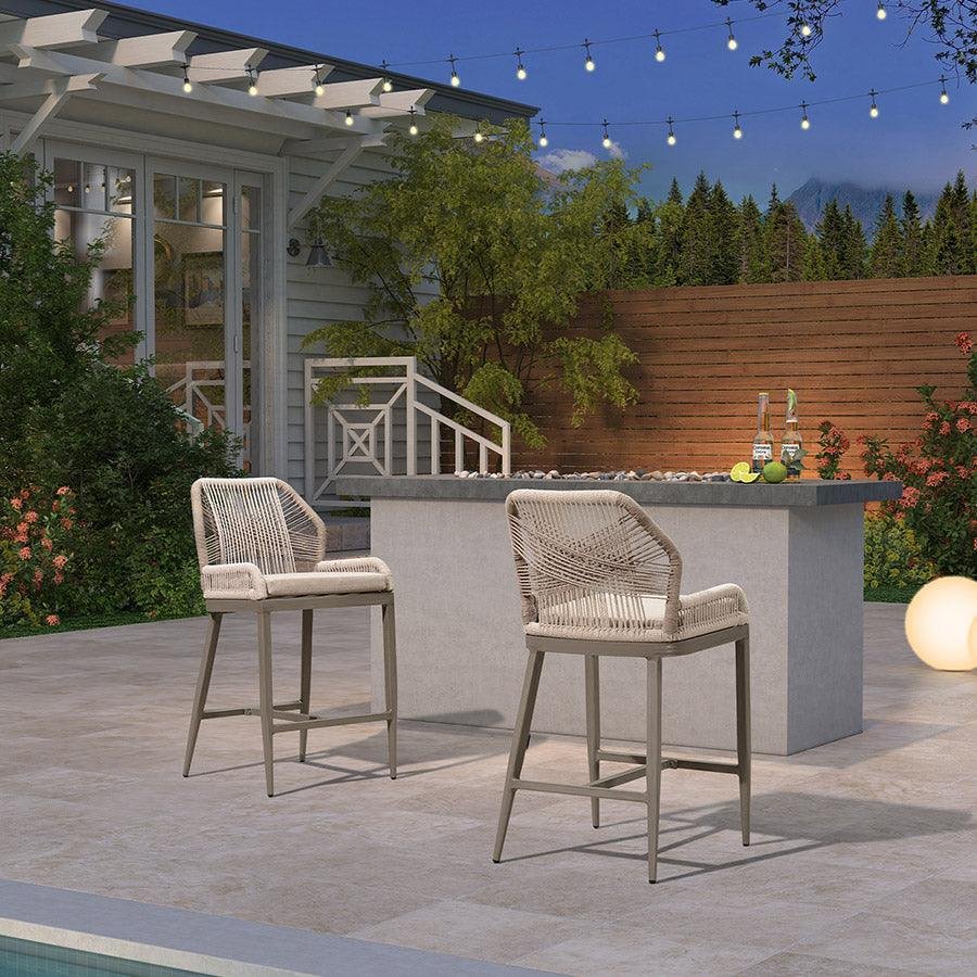 Bar Stools Set of 4 Outdoor Aluminum Barstools with Back Modern Wicker Rattan Boho Garden Pool Patio Bar Chairs - Image 9