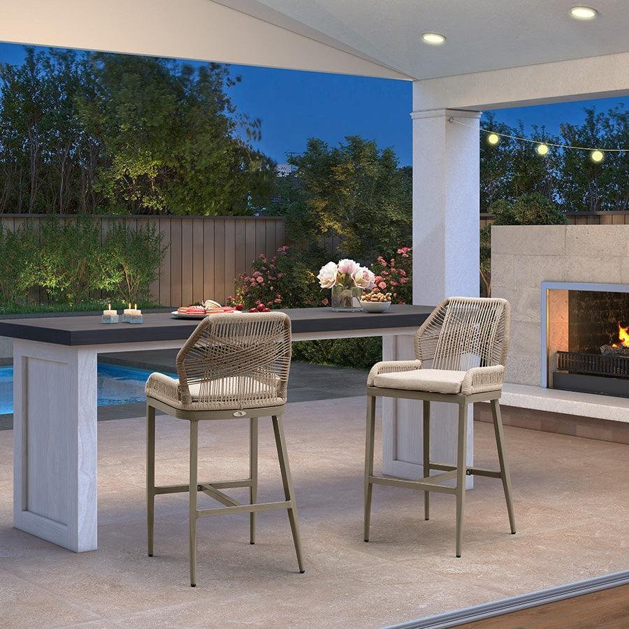 Bar Stools Set of 4 Outdoor Aluminum Barstools with Back Modern Wicker Rattan Boho Garden Pool Patio Bar Chairs - Image 10