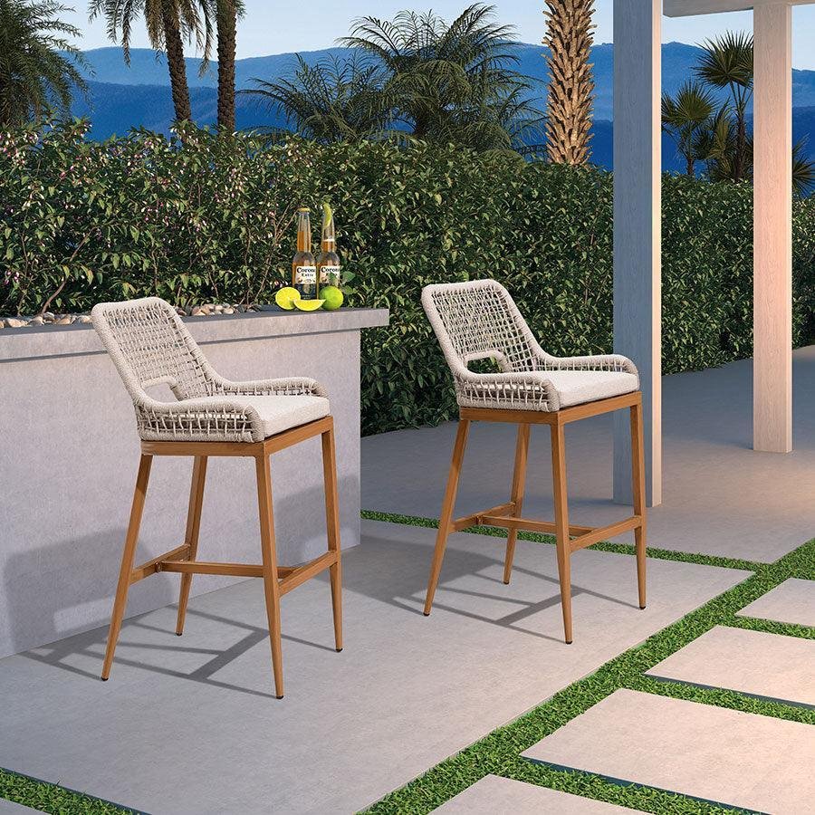 Bar Stools Set of 4 Outdoor Aluminum Barstools with Back Modern Wicker Rattan Boho Garden Pool Patio Bar Chairs - Image 14
