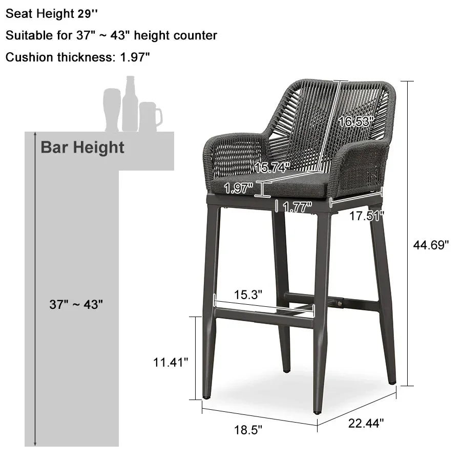Modern Bar Stools Aluminum Bar Stool with Cushion for Indoor and Outdoor, Kitchen Island - Image 41