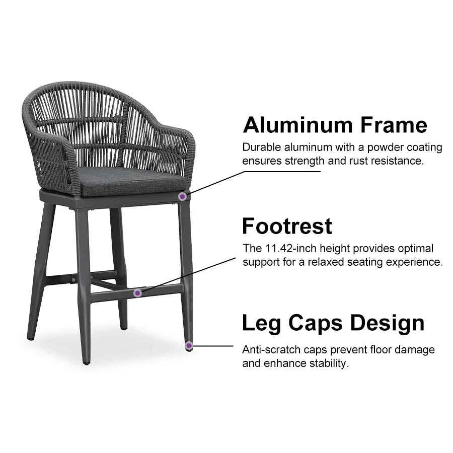 Outdoor Bar Stools Rattan Bar Stools Counter Stools with Back and Cushions  for Patio, Garden, Kitchen - Image 33