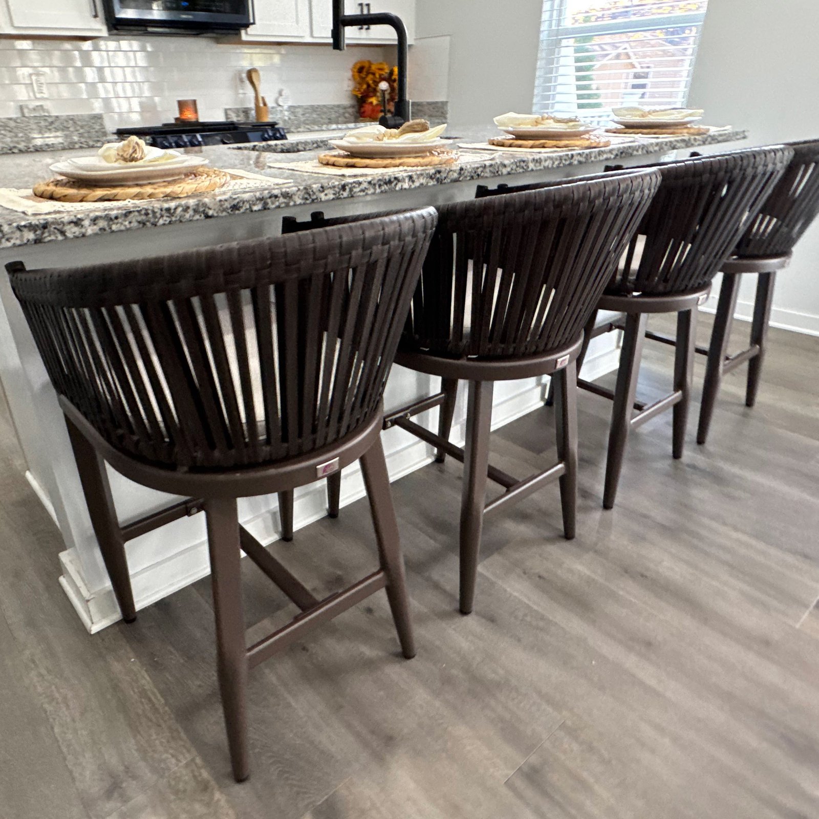 Counter Stools Bar Stools Rattan Bar Stools Wicker Bar Chairs Woven Aluminum Barstools with Back and Cushions - Image 119