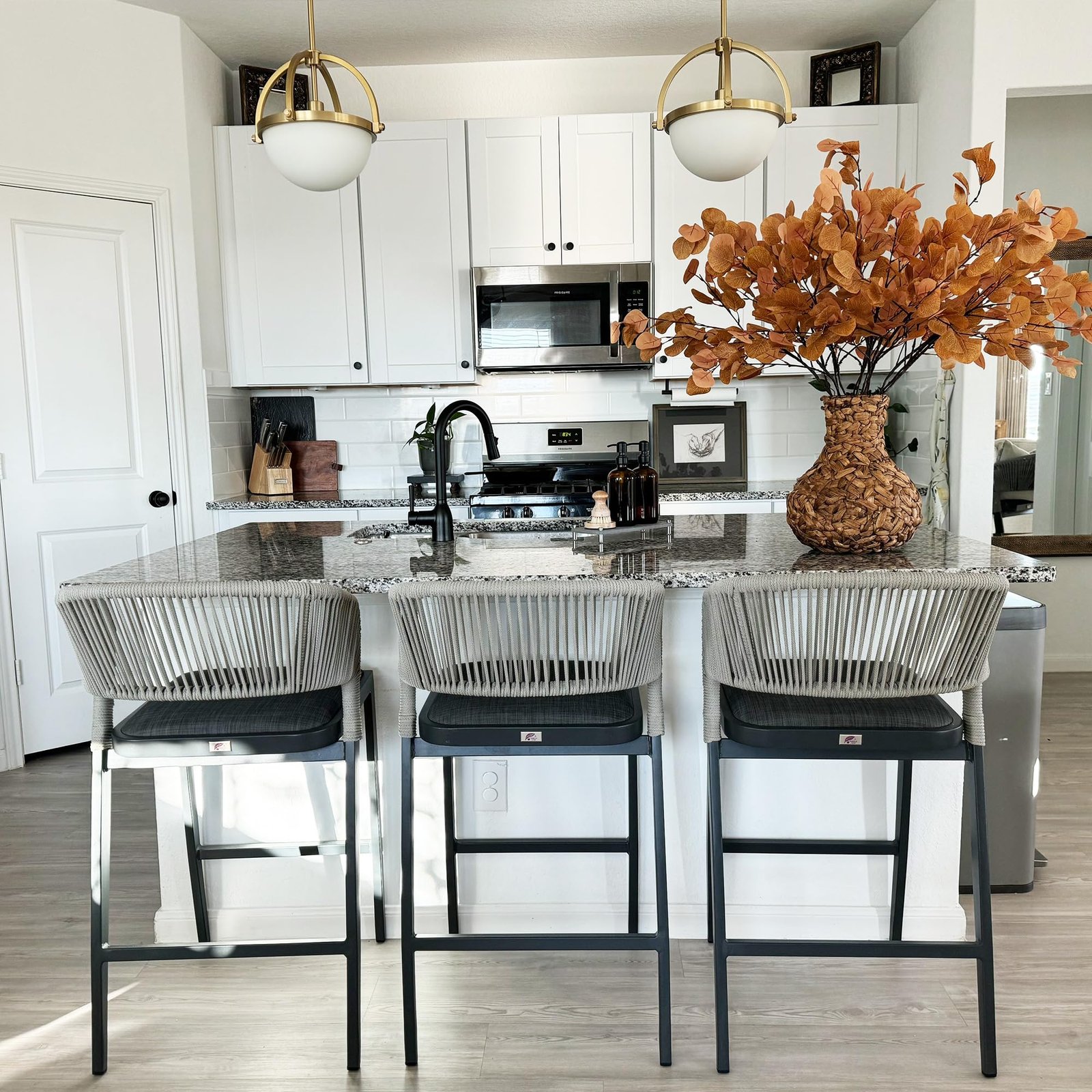 Bar Stool Rattan Bar Stools Counter Stools with Back Metal Bar Height Stool Outdoor Bar Chair for Garden Kitchen - Image 91
